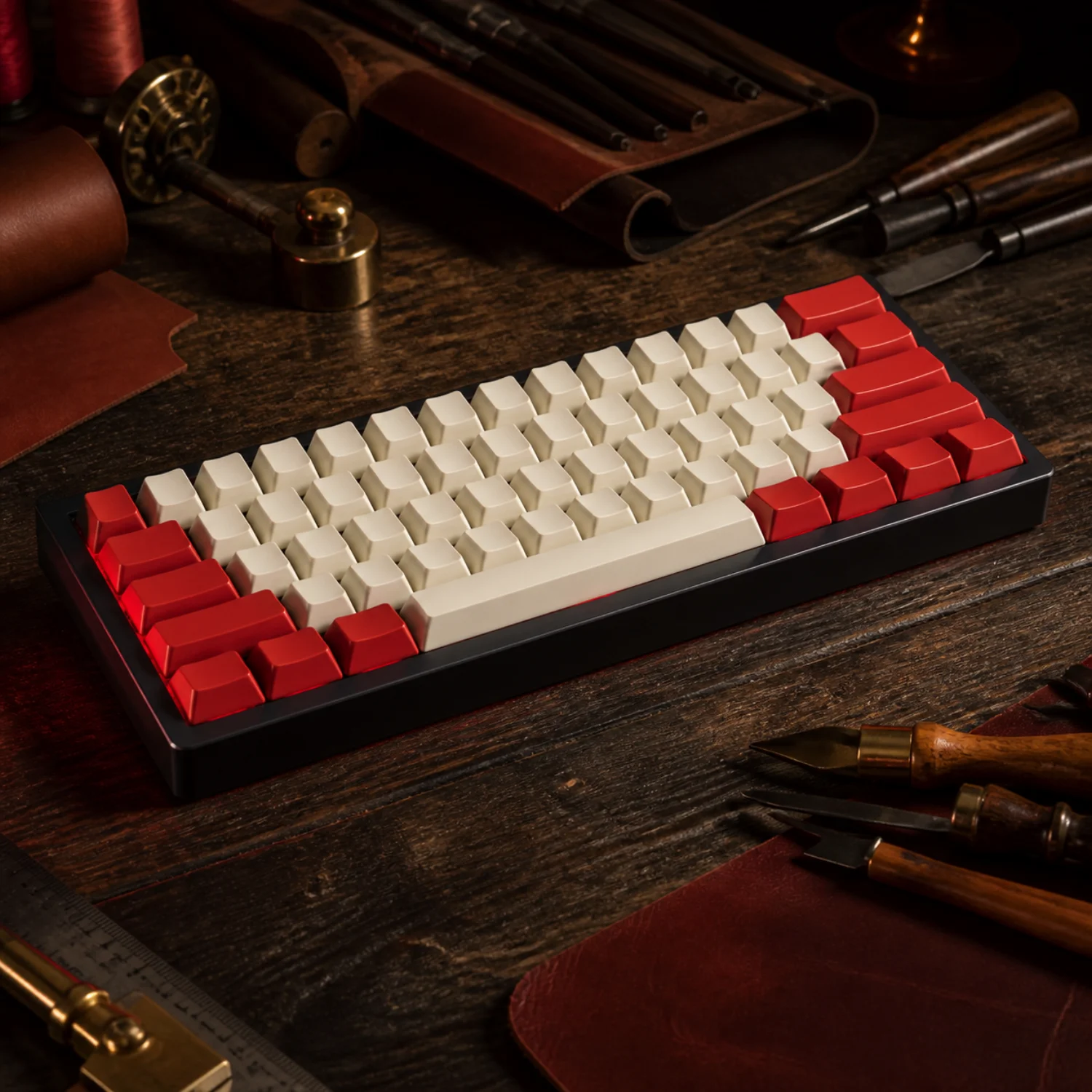 Compact vermilion artisan keyboard